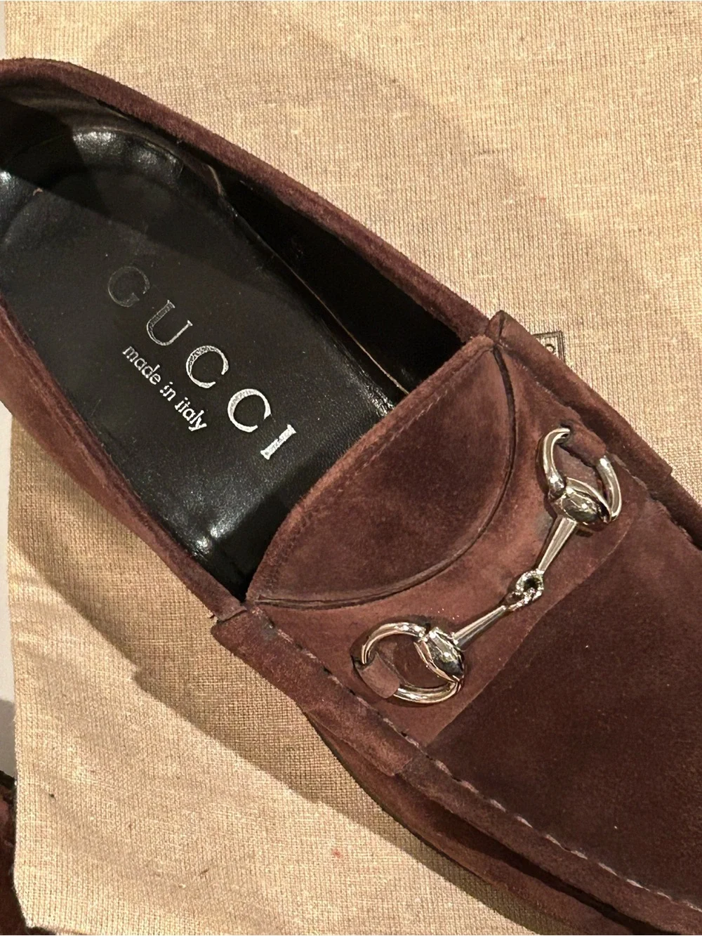 Men’s Gucci Brown Suede Horsebit Slip-On Loafers Sz 8D with Original Box VGUC